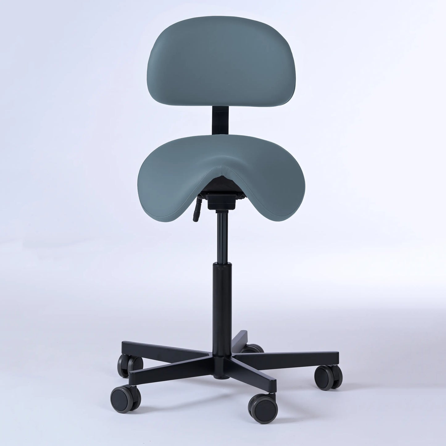 Sattelhocker mit Rückenlehne Garwin – Gestell Aluminium mit Rollen – ergonomischer Sattelstuhl - graublau (4902) / Ohne Fußstütze -Lacontaire