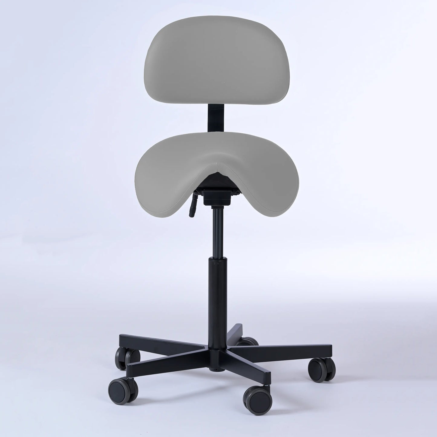 Sattelhocker mit Rückenlehne Garwin – Gestell Aluminium mit Rollen – ergonomischer Sattelstuhl - hellgrau (4969) / Ohne Fußstütze -Lacontaire