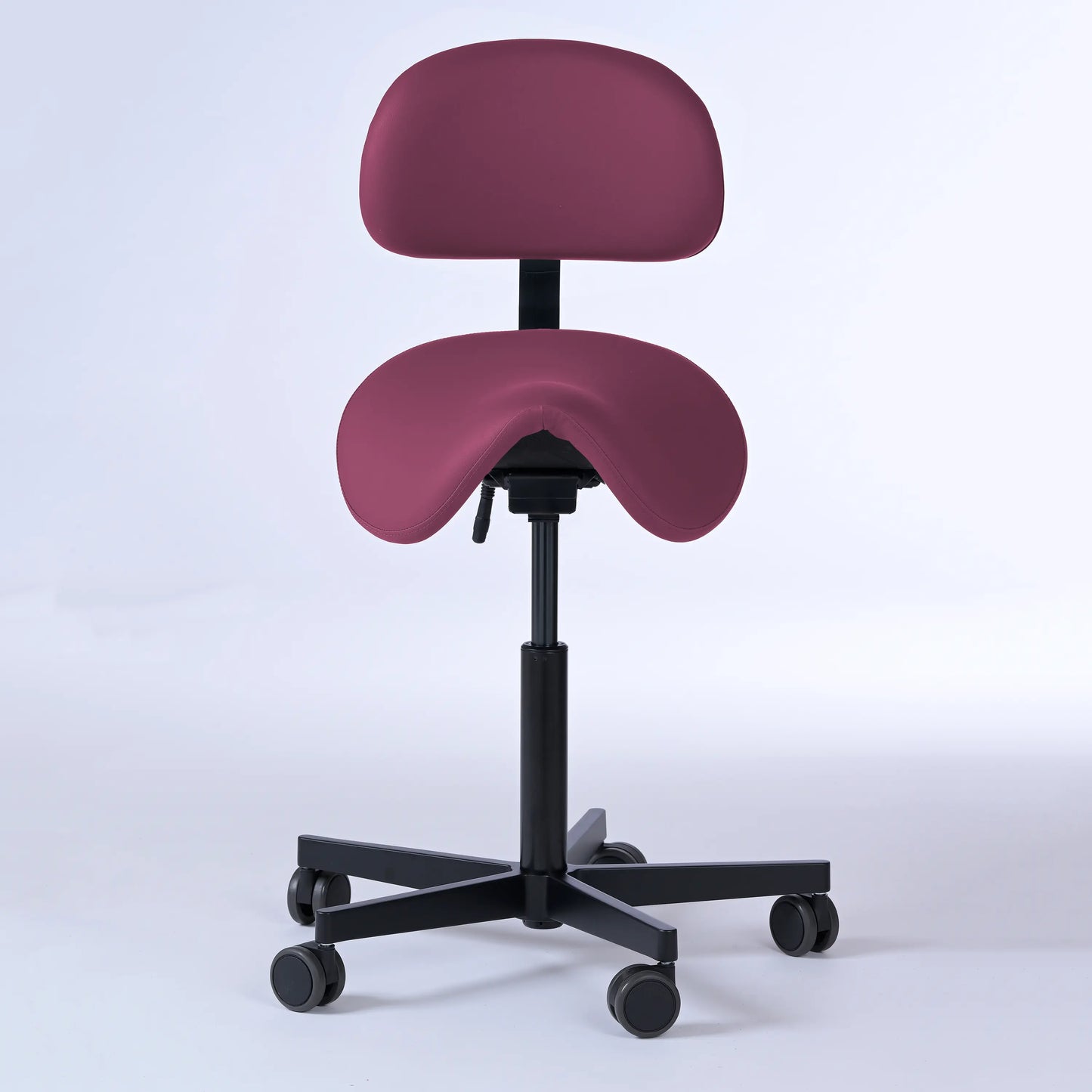 Sattelhocker mit Rückenlehne Garwin – Gestell Aluminium mit Rollen – ergonomischer Sattelstuhl - lila (4958) / Ohne Fußstütze -Lacontaire