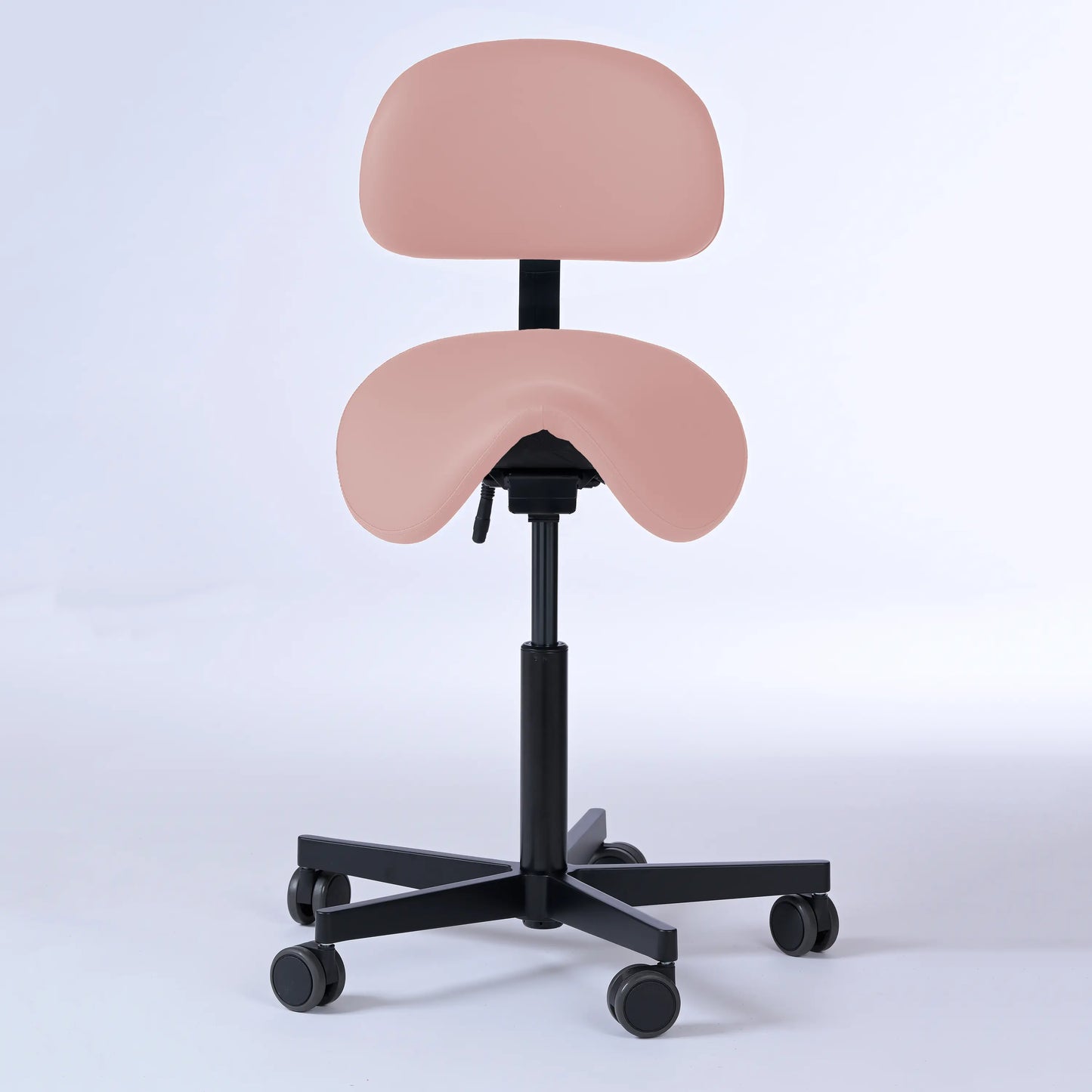 Sattelhocker mit Rückenlehne Garwin – Gestell Aluminium mit Rollen – ergonomischer Sattelstuhl - rosa (4956) / Ohne Fußstütze -Lacontaire