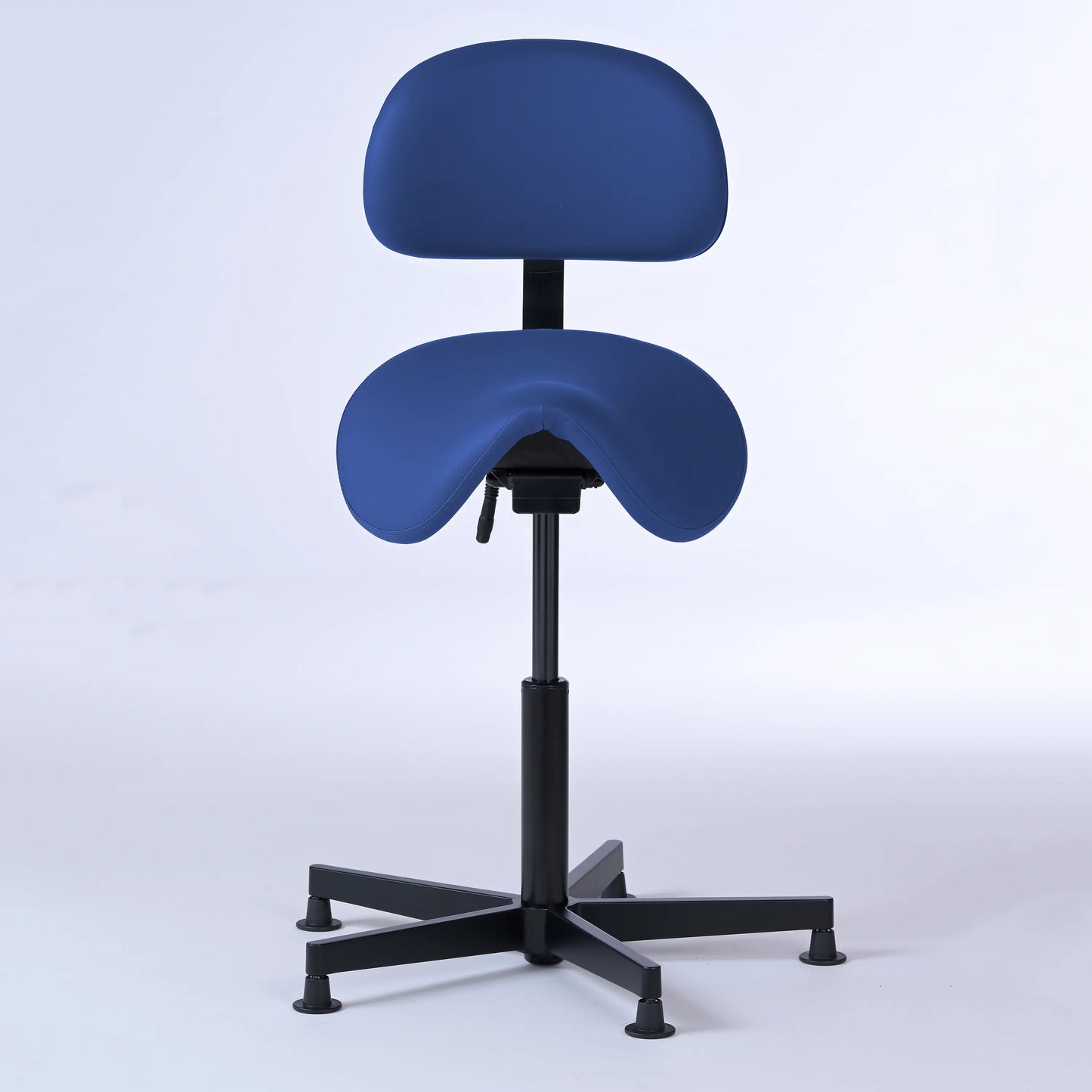 Stehhocker mit Rückenlehne Garwin – Gestell Aluminium mit Gleitern - ergonomischer Sattelhocker - blau (4965) / Ohne Fußstütze - Lacontaire