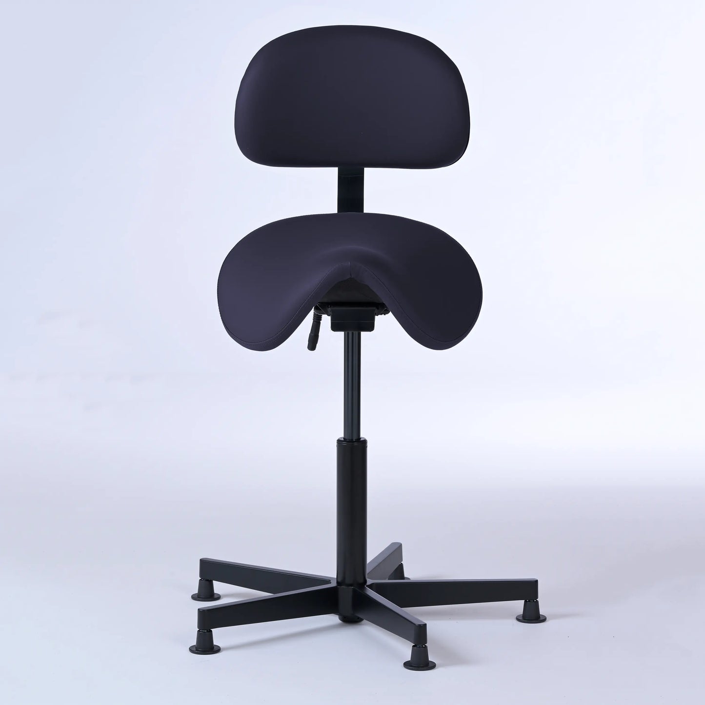 Stehhocker mit Rückenlehne Garwin – Gestell Aluminium mit Gleitern - ergonomischer Sattelhocker - dunkelblau (4966) / Ohne Fußstütze - Lacontaire