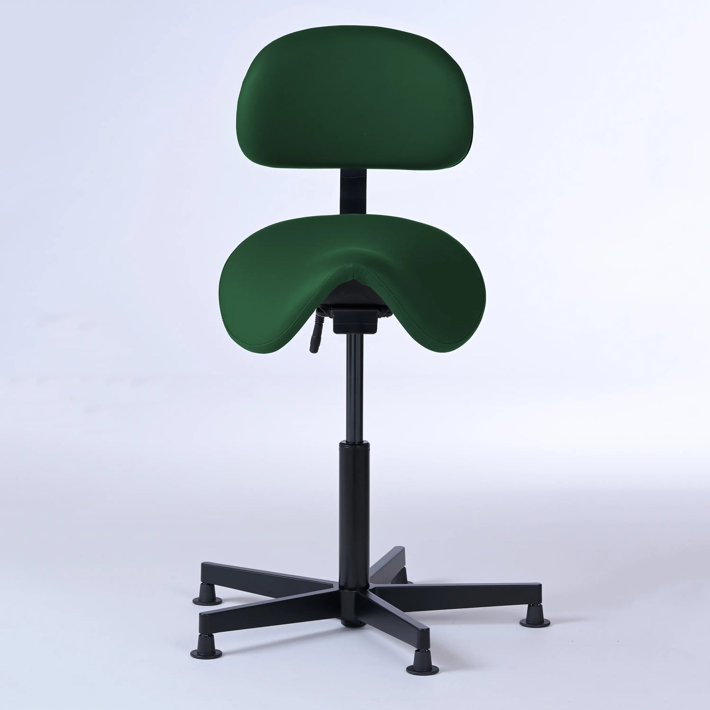 Stehhocker mit Rückenlehne Garwin – Gestell Aluminium mit Gleitern - ergonomischer Sattelhocker - dunkelgrün (4944) / Ohne Fußstütze - Lacontaire