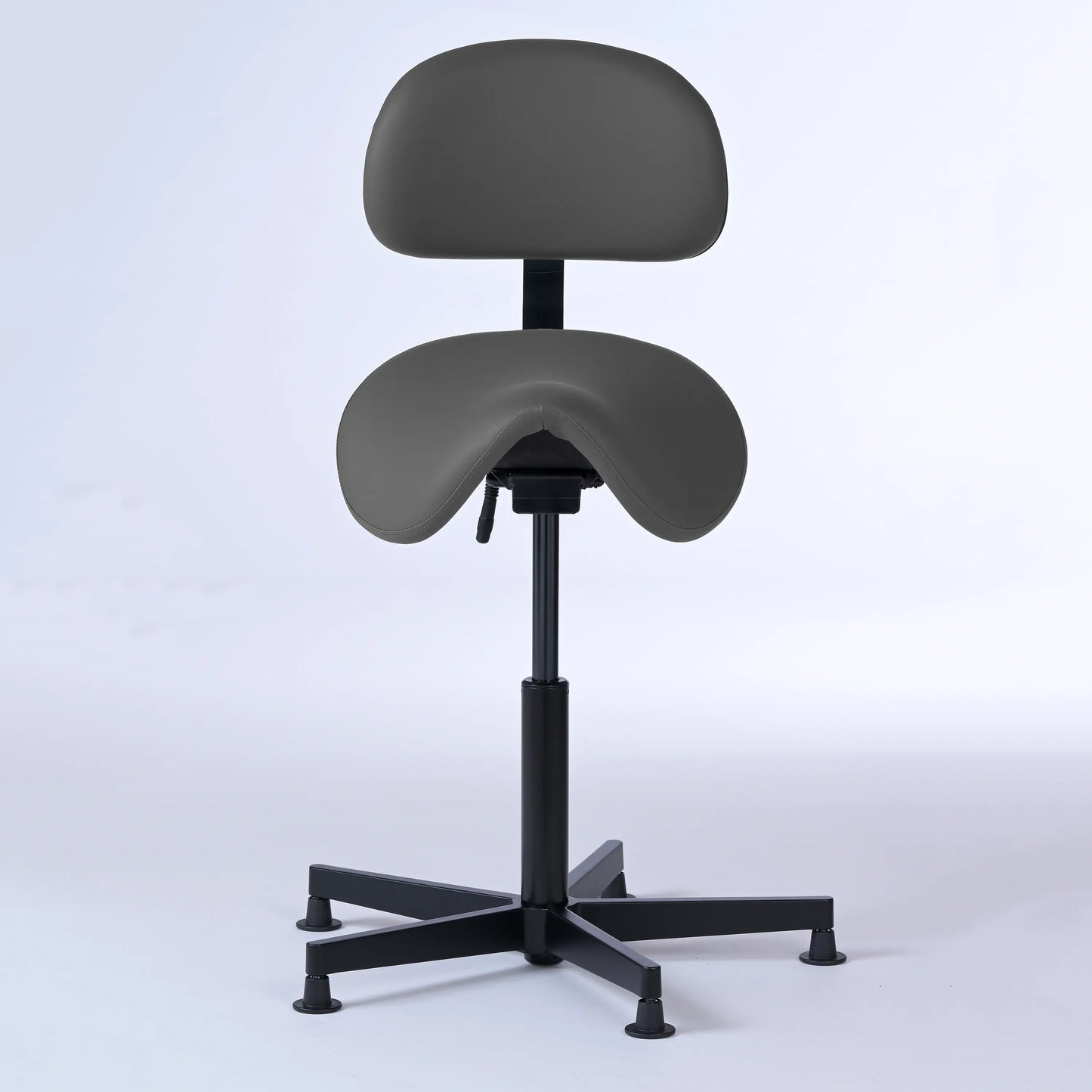 Stehhocker mit Rückenlehne Garwin – Gestell Aluminium mit Gleitern - ergonomischer Sattelhocker - grau (4973) / Ohne Fußstütze - Lacontaire