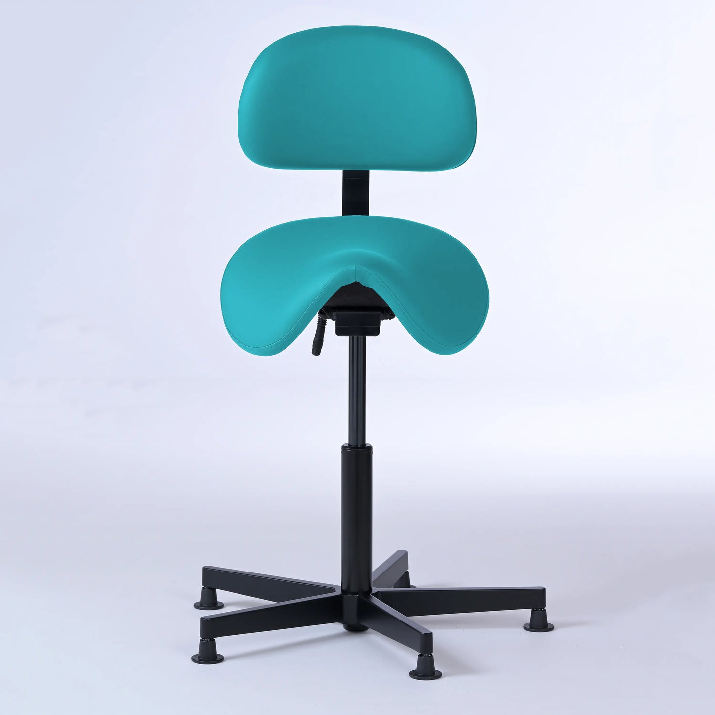 Stehhocker mit Rückenlehne Garwin – Gestell Aluminium mit Gleitern - ergonomischer Sattelhocker - türkis (4946) / Ohne Fußstütze - Lacontaire