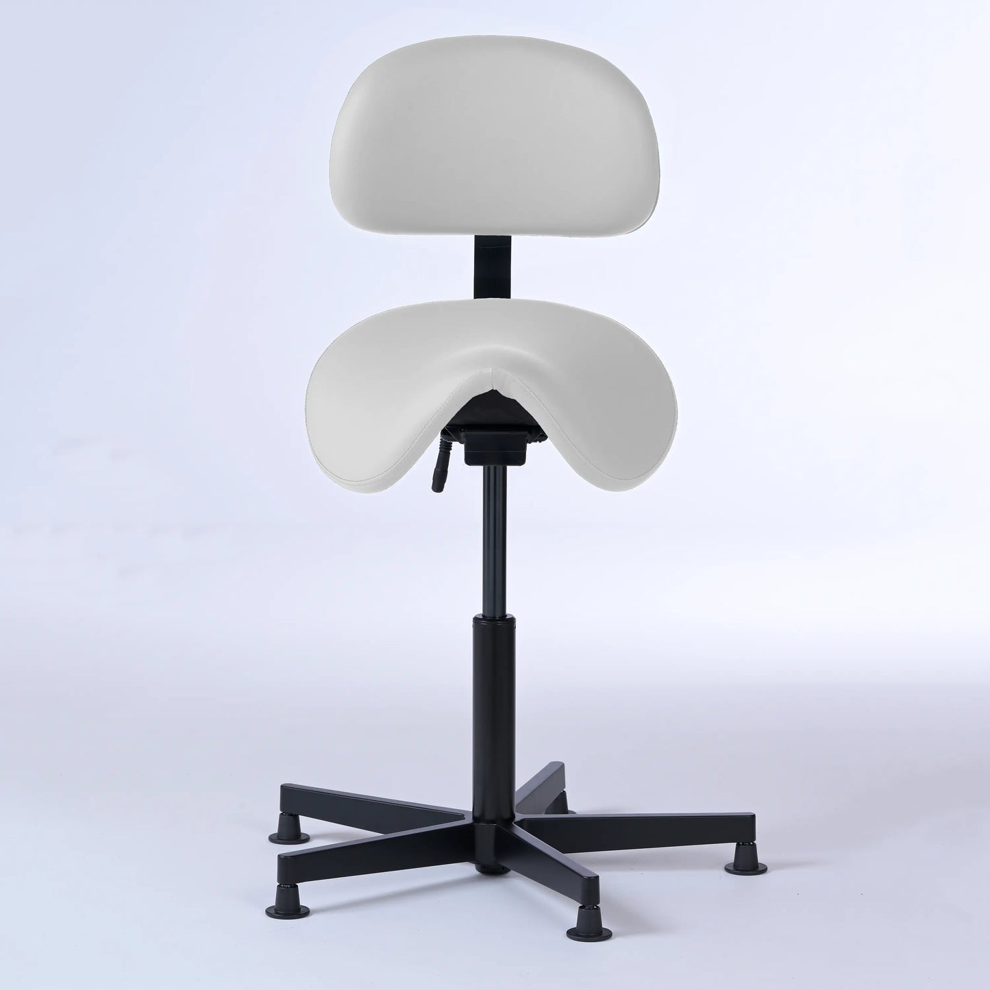 Stehhocker mit Rückenlehne Garwin – Gestell Aluminium mit Gleitern - ergonomischer Sattelhocker - weiß (4903) / Ohne Fußstütze - Lacontaire