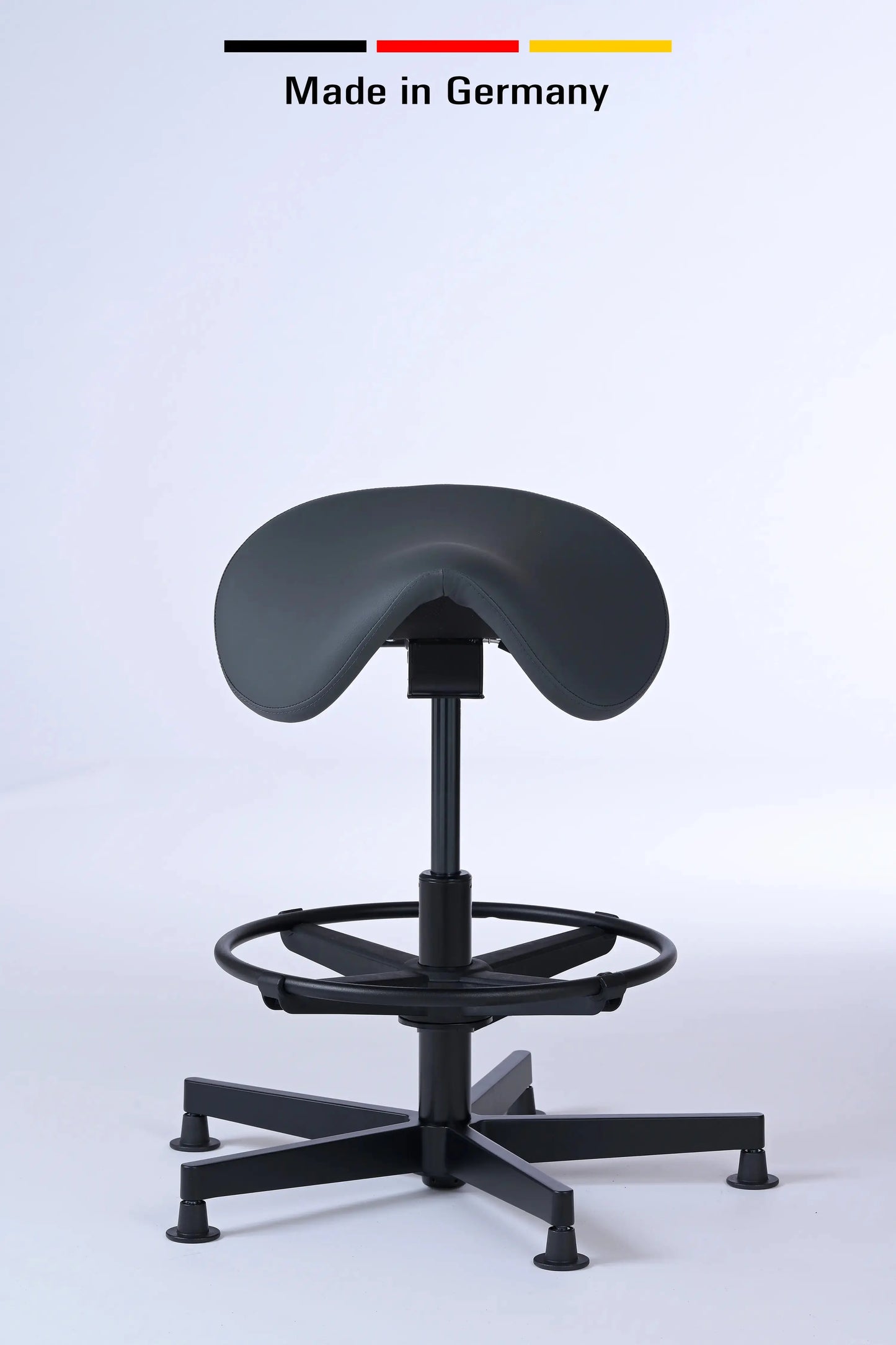 Stehhocker Garwin – Gestell Aluminium mit Gleitern - ergonomischer Sattelhocker - Made in Germany - Lacontaire