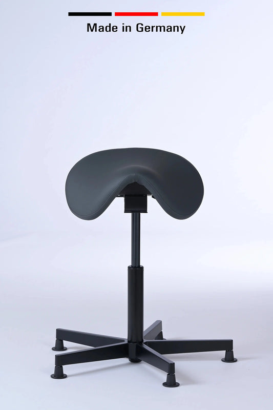 Stehhocker Garwin – Gestell Aluminium mit Gleitern - ergonomischer Sattelhocker - Made in Germany - Lacontaire