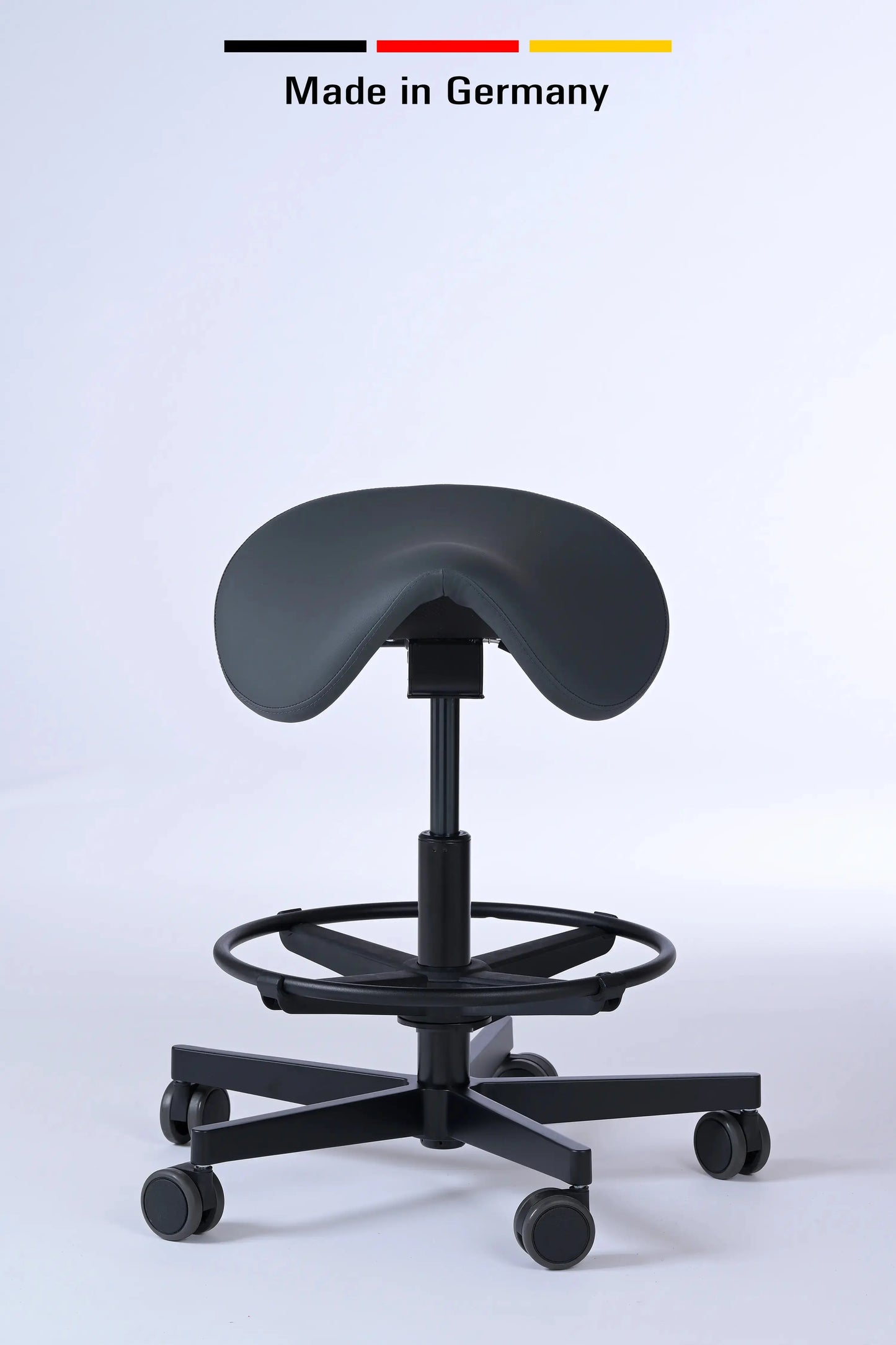 Sattelhocker Garwin – Gestell Aluminium mit Rollen - ergonomischer Sattelstuhl - Made in Germany - Lacontaire