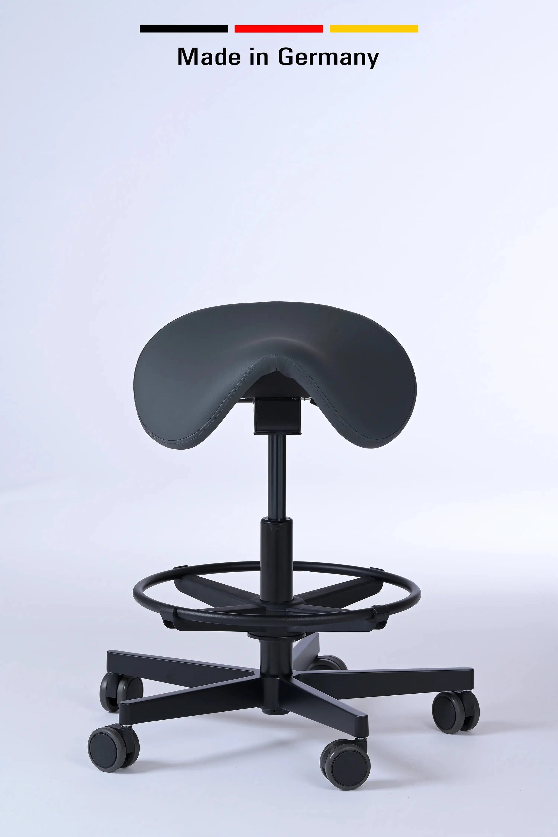 Sattelhocker Garwin – Gestell Aluminium mit Rollen - ergonomischer Sattelstuhl - Made in Germany - Lacontaire