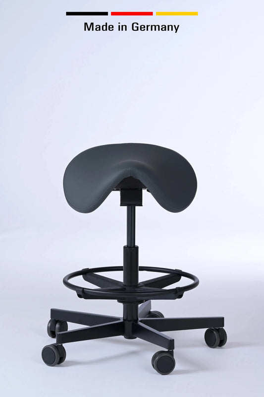 Sattelhocker Garwin – Gestell Aluminium mit Rollen - ergonomischer Sattelstuhl - Made in Germany - Lacontaire